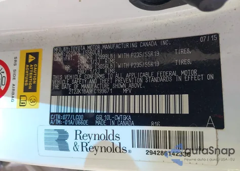 2015 Lexus Rx 350 из США, поврежденный, VIN 2T2ZK1BA9FC199671